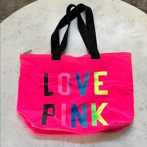 Victoria's Secret Neon Pink Tote with Black Straps